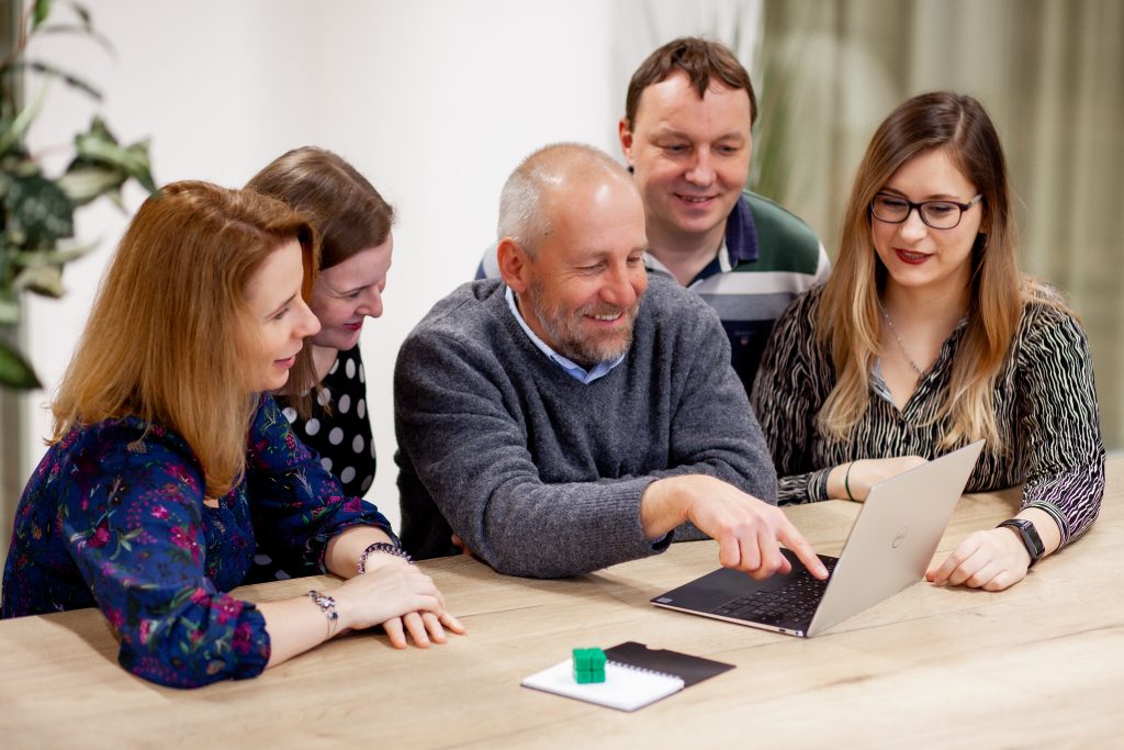 Team Beey checking out new features of the transcription editor